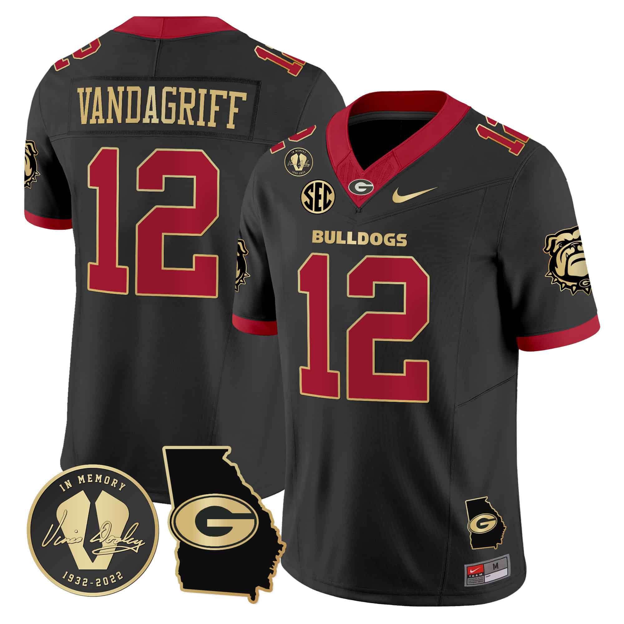 Men Georgia Bulldogs 12 Vandagriff Black 2024 Nike Vapor NCAA Jersey style 1